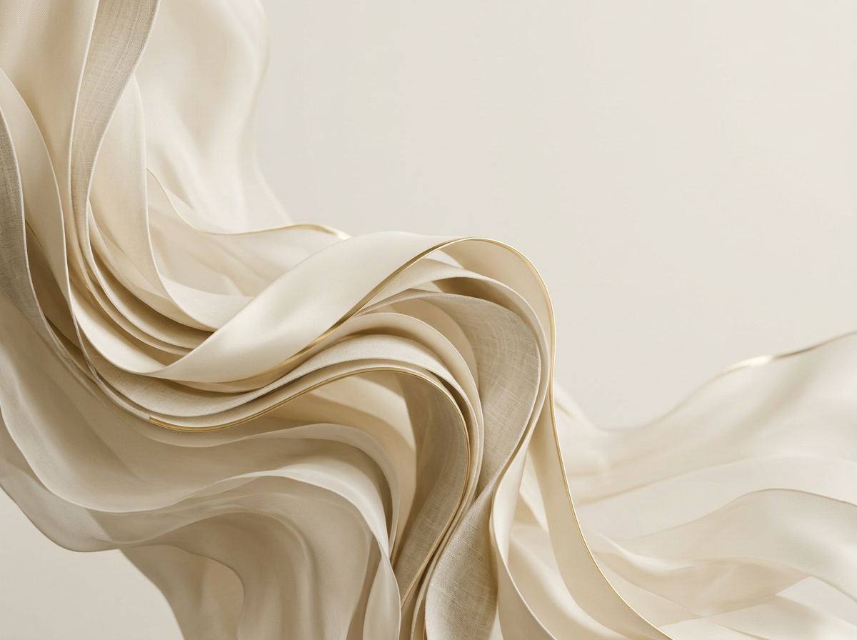 Flowing champagne-toned silk, softly lit